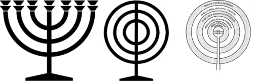 Confronto tra Menorah ebraica, triplice cinta e pianta di Poseidona (Atlantide)